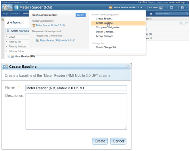 Image shows how to create an RM baseline