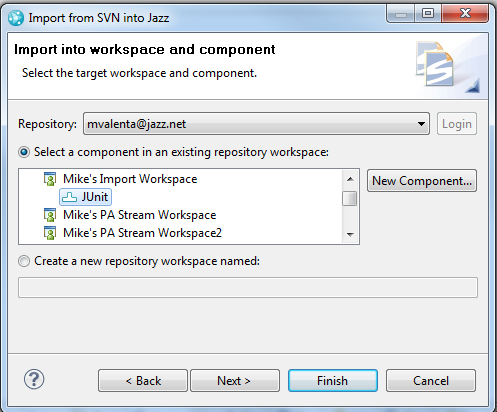 Select Target Workspace and Component