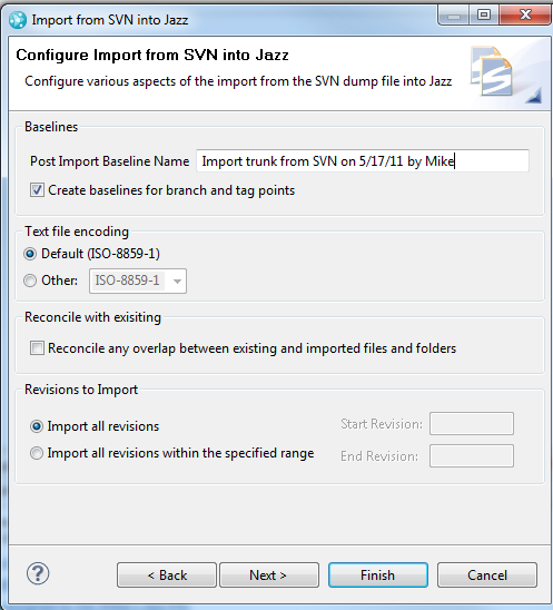 Specify post import baseline and other settings