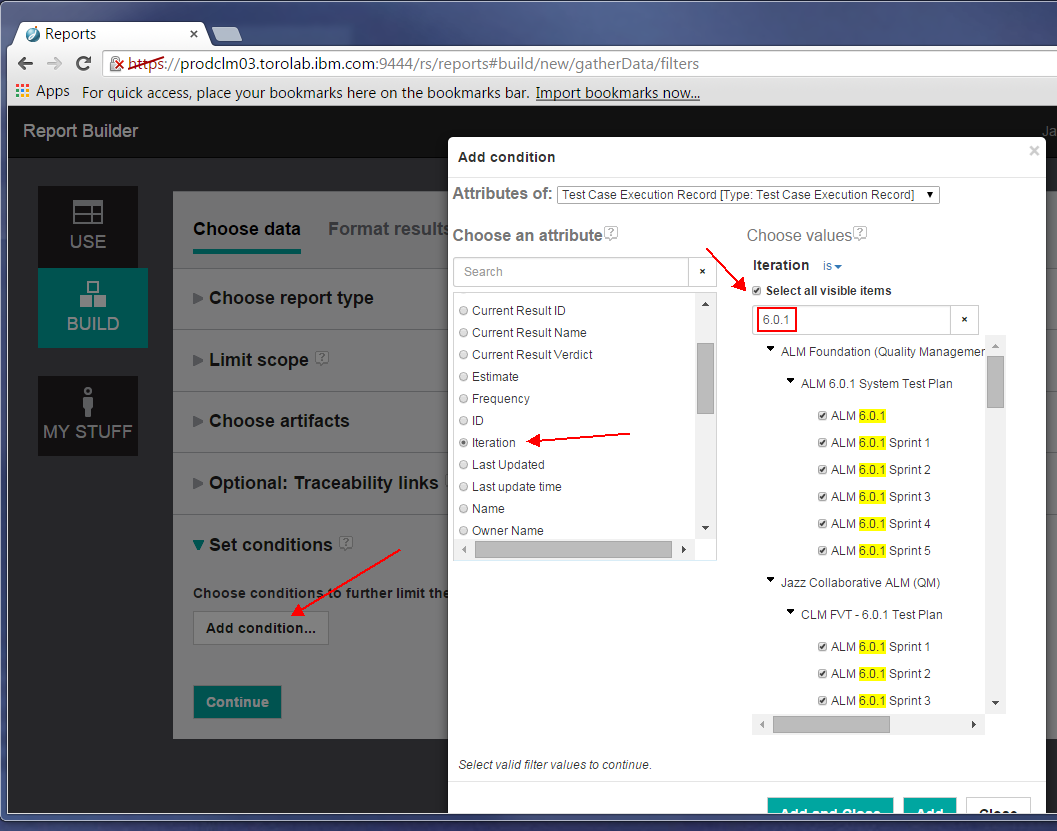 Setting conditions of the report