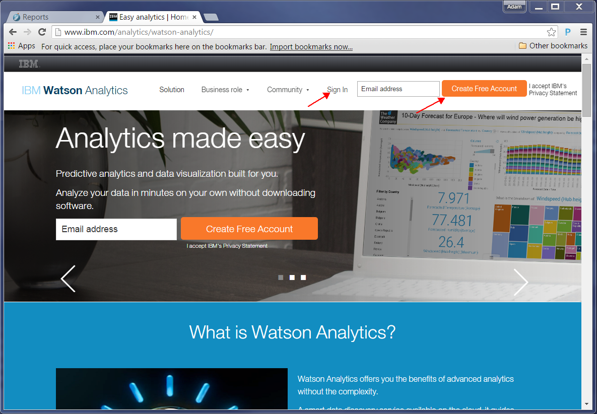 Watson Analytics home page