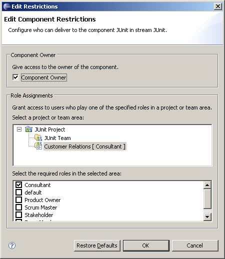 Edit Component Restrictions Dialog