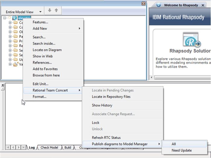 This is a screen capture to publish diagrams to Model Manager.