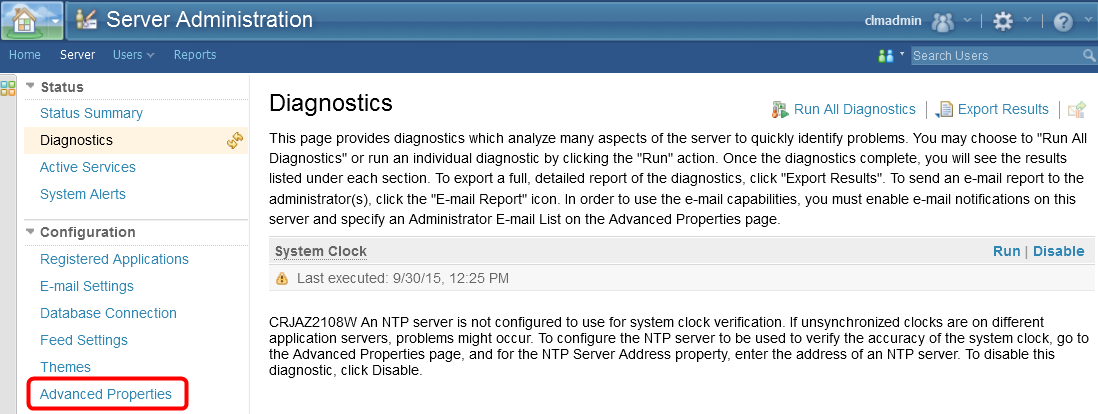 diagnostic clock warning