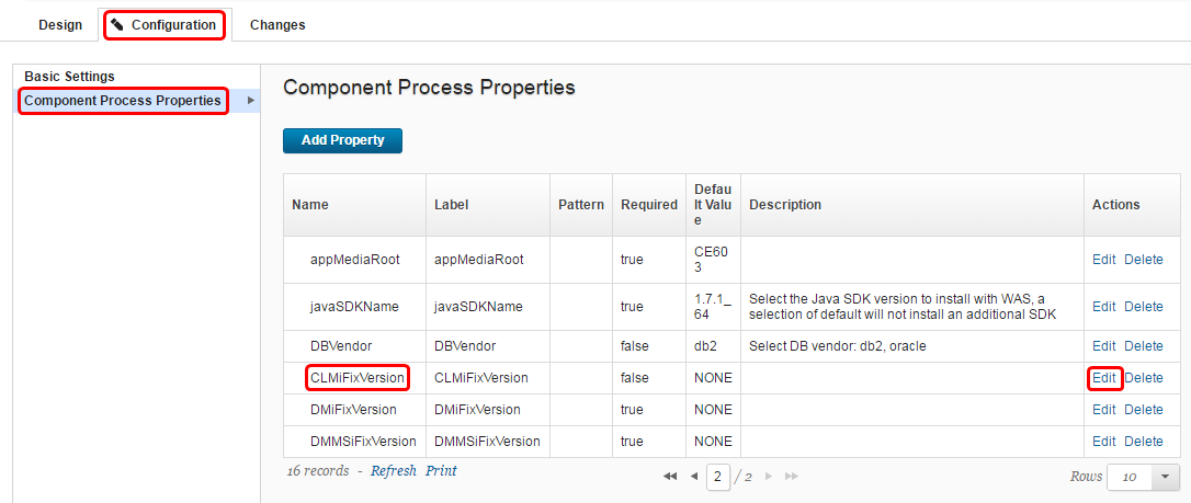 edit Component Process Properties