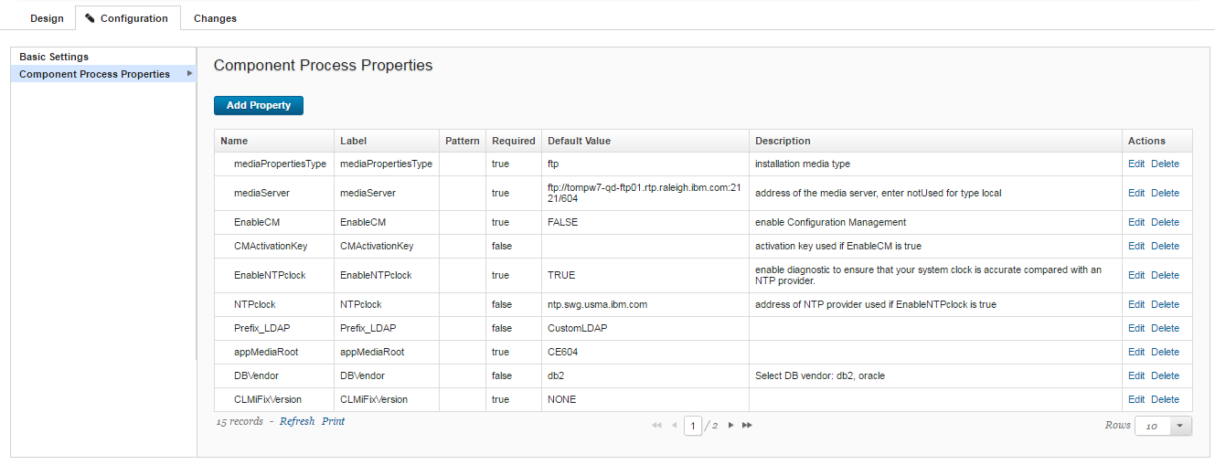 edit Component Process Properties