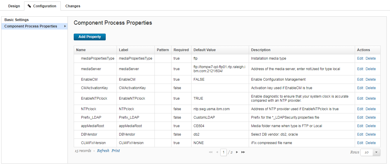 edit Component Process Properties