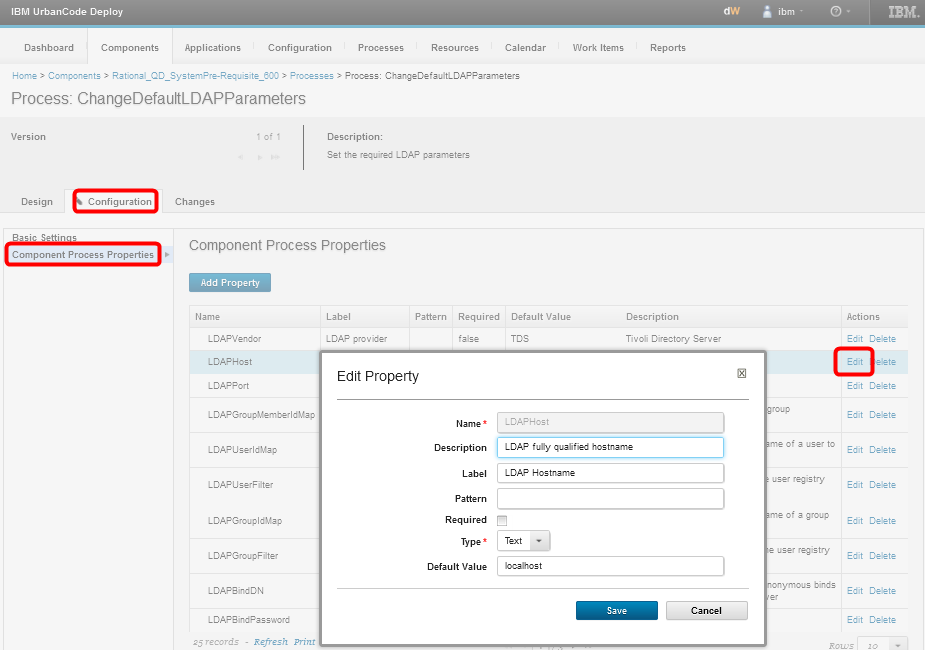 edit Component Process Properties