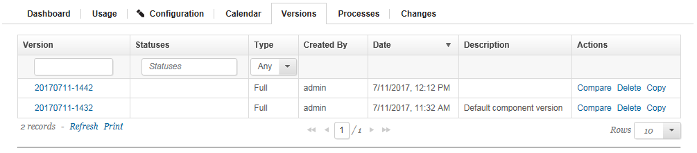 two versions of component