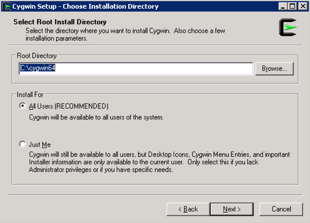 Please use force install dir before logon. Cygwin. Installer Run after.